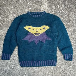 Vintage 90s Grateful Dead Bear Sweater / Hand Knit / 100% Wool